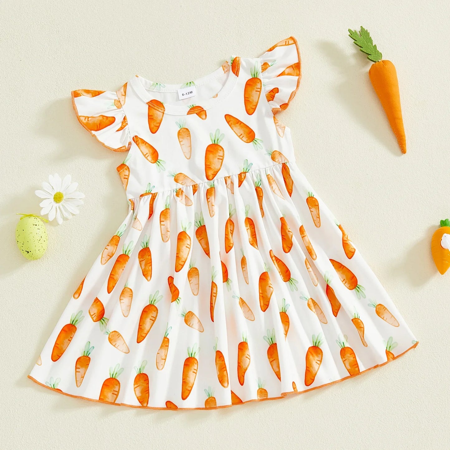 Easter Toddler Carrot Print Girls Dress