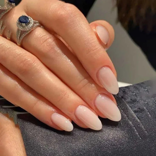 24PCS Press on Nails Short Almond Medium Fake False Nails With Glue Acrylic Nail Art Nails for Women Girls Gradient Almond Nude