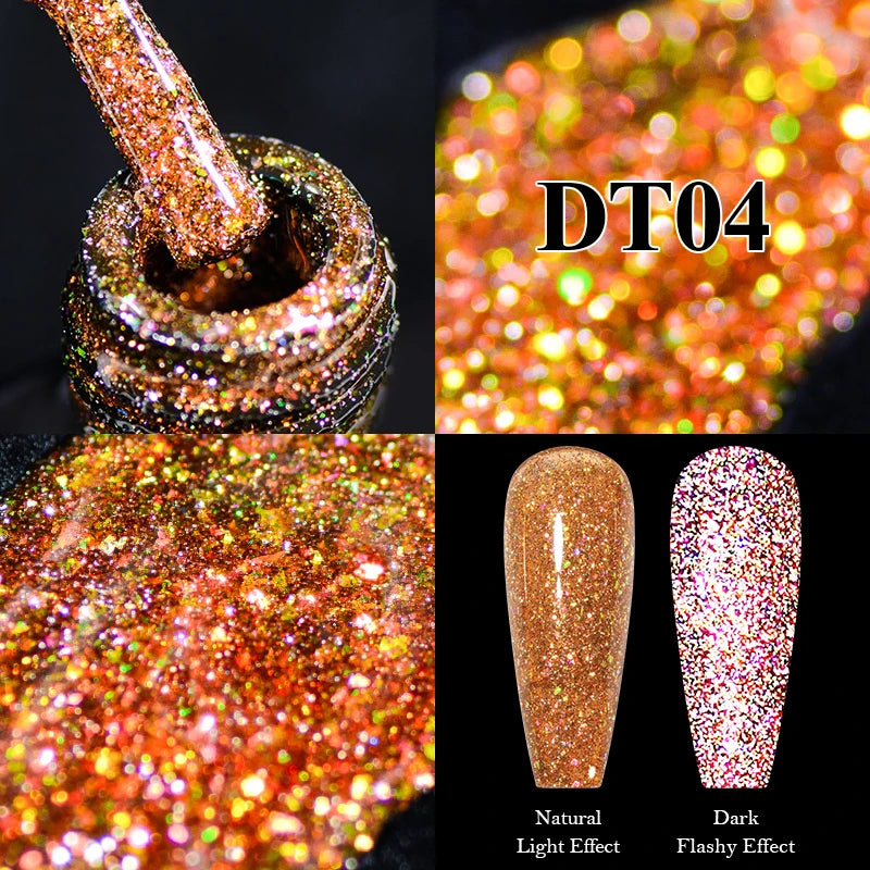 MEET ACROSS 7ml Reflective Glitter Gel Nail Polish Glitter Reflective Effect Semi Permanent UV LED Nail Art Gel Varnish Manicure