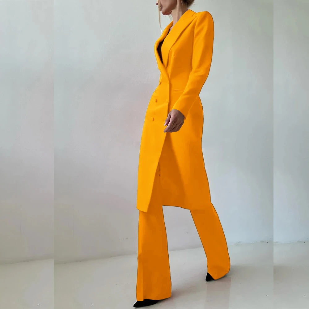 Customized Elegant Slim Fit Women's Suits 2 Piece Blazer Double Breasted Peak Lapel Long Jacket Pants Sets Fashion Clothing 2025