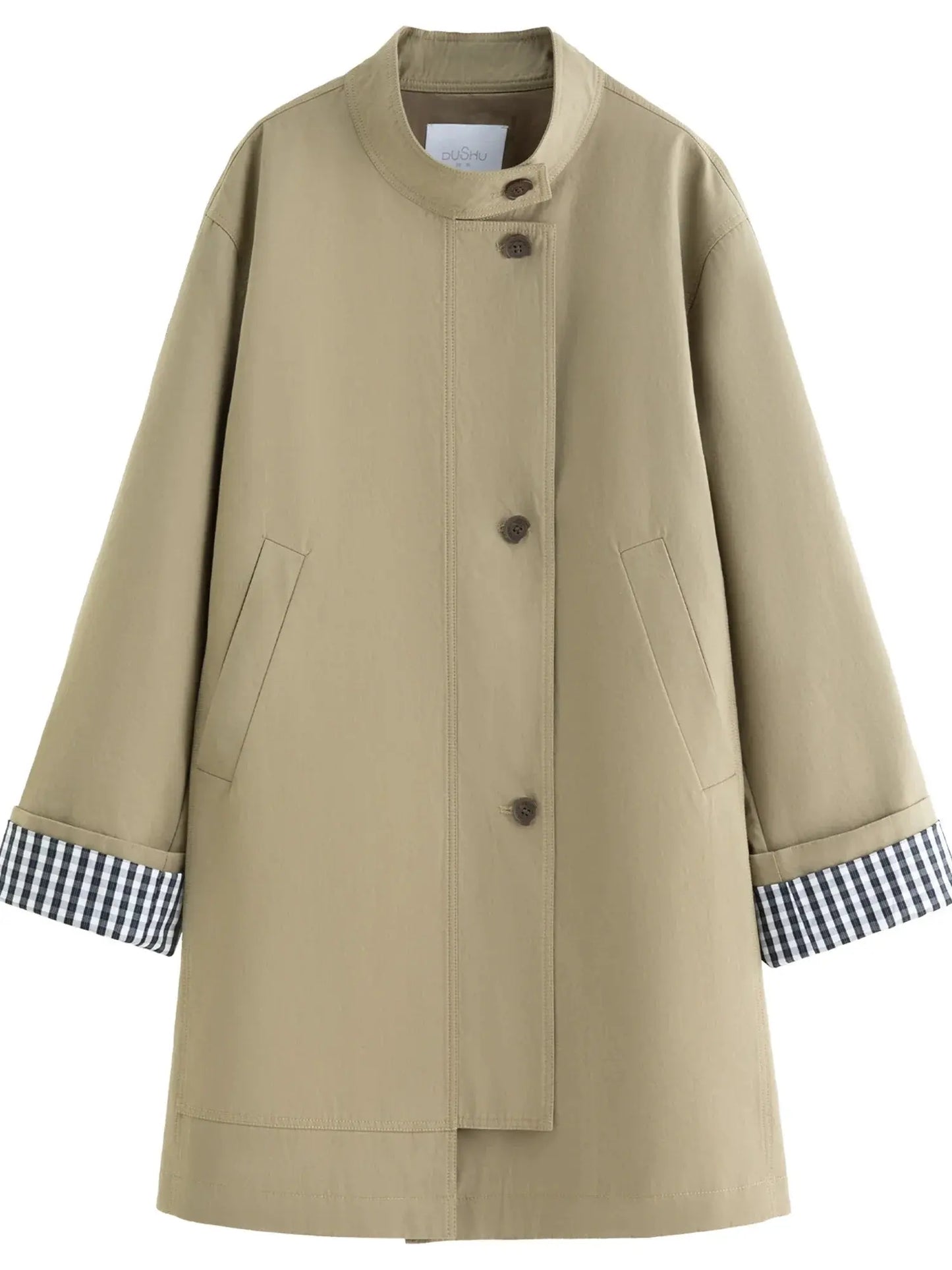 Women's Stand Collar Plaid Windbreaker