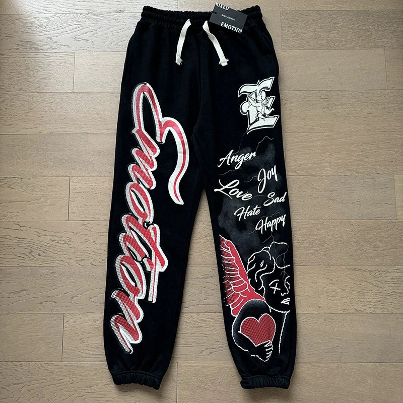 MIXED EMOTION 2-Piece Cotton Hoodie + Sweatpants Graffiti Print Sets