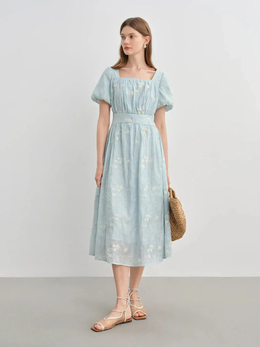 Women's Floral Embroidered Tea Length Dress