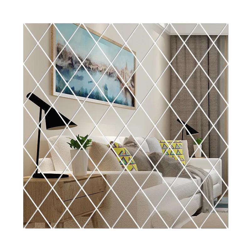 3D Diamond Splicing Acrylic Mirror Wall Sticker Removable Decorative Mosaic Glass Background for Home Decoration