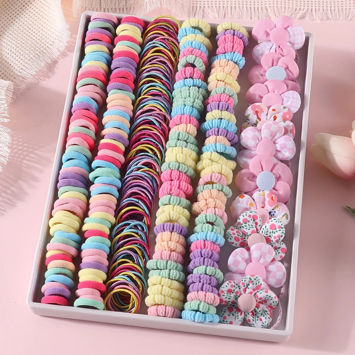 310pcs Hair Accessories Set for Women Colorful Elastic Hair Ties Printed Flowers Hair Bands Girls Sweet Rubber Bands Headbands