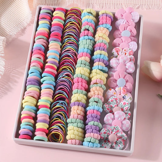 310pcs Hair Accessories Set for Women Colorful Elastic Hair Ties Printed Flowers Hair Bands Girls Sweet Rubber Bands Headbands
