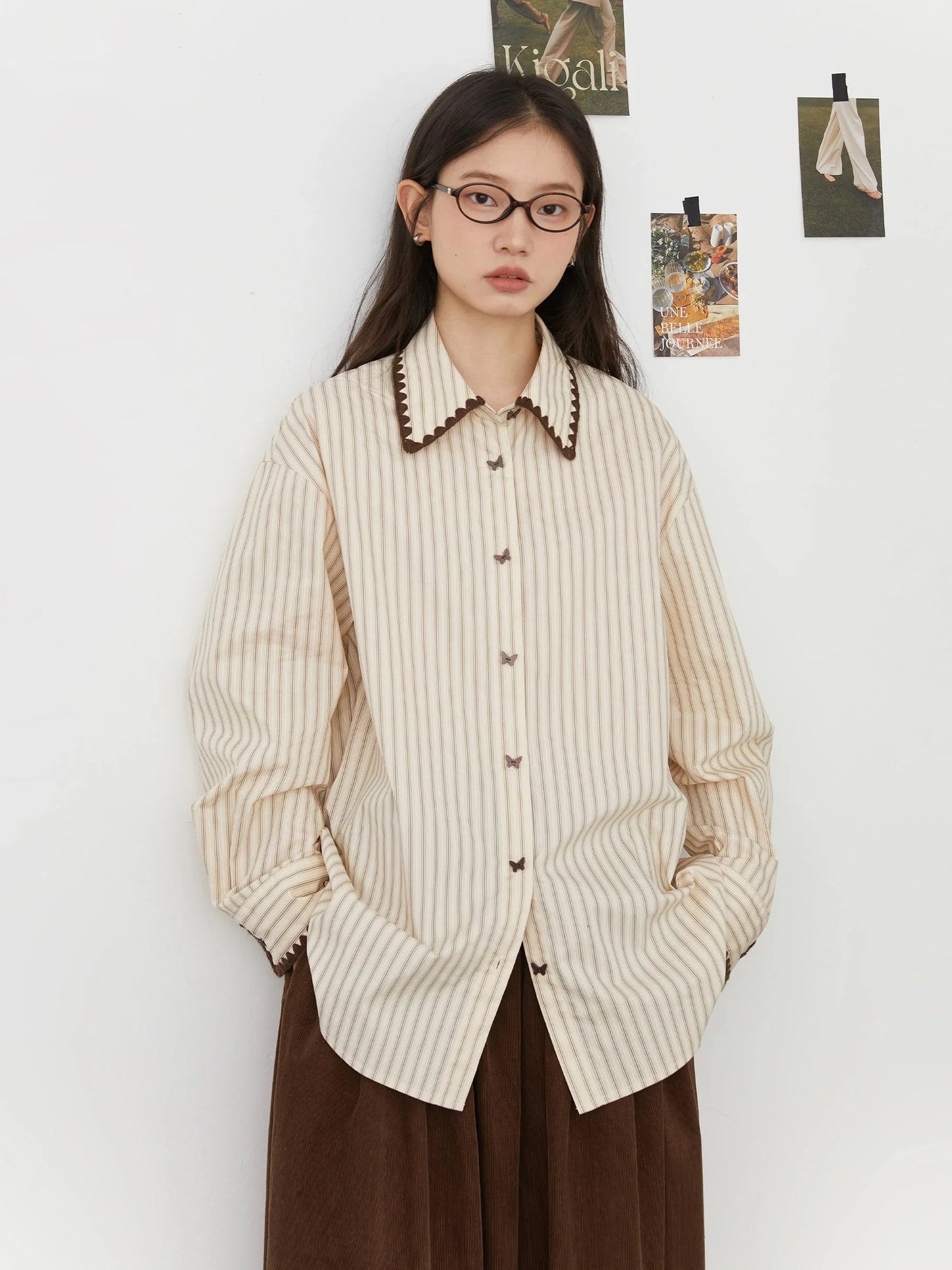 Women’s Striped Long Sleeve Blouse Loose Cotton Shirt