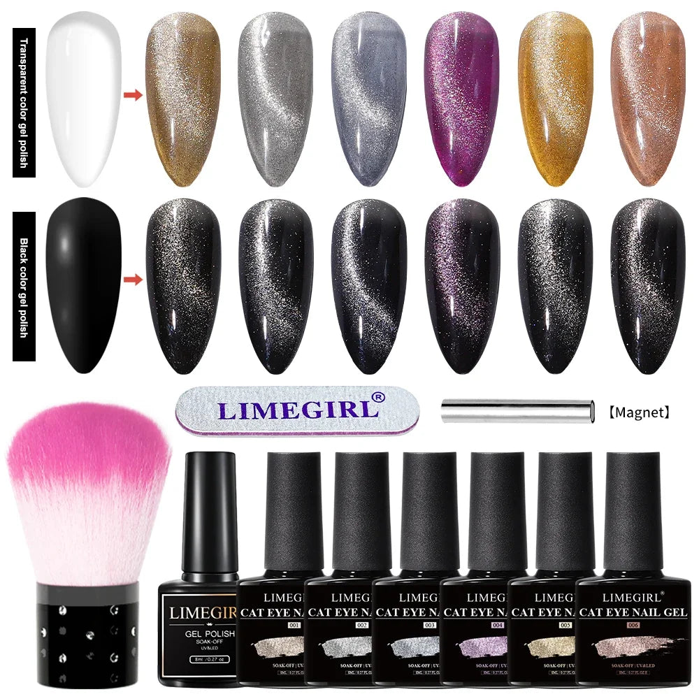 Limegirl 10ML Cat Eye Gel Nail Polish With Magnet Soak off UV Holographic Magnetic Rainbow Gel Polish for Nail Art DIY Manicure
