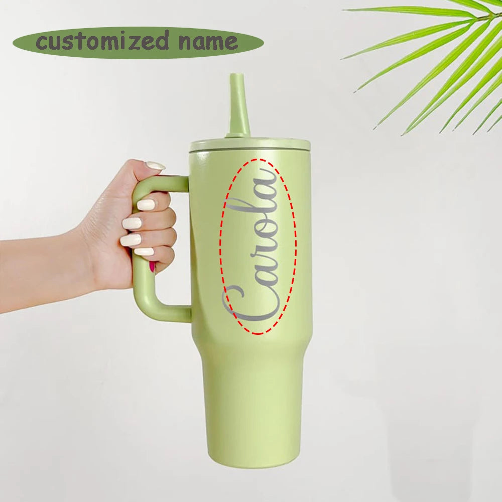 Personalized Custom Name Stainless Steel Insulated Cup With Handle And Straw For Car Use Suitable For Fitness And Outdoor Travel