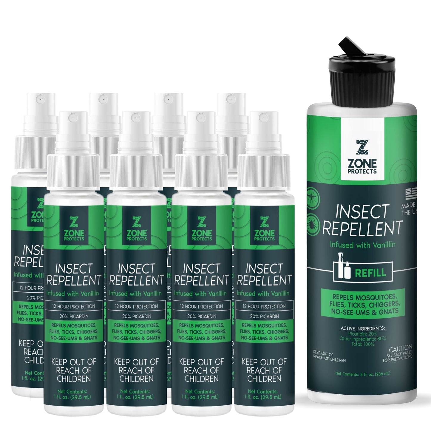 Scented Insect Repellent Spray, Family Pack 1oz Case + Refill Bundle