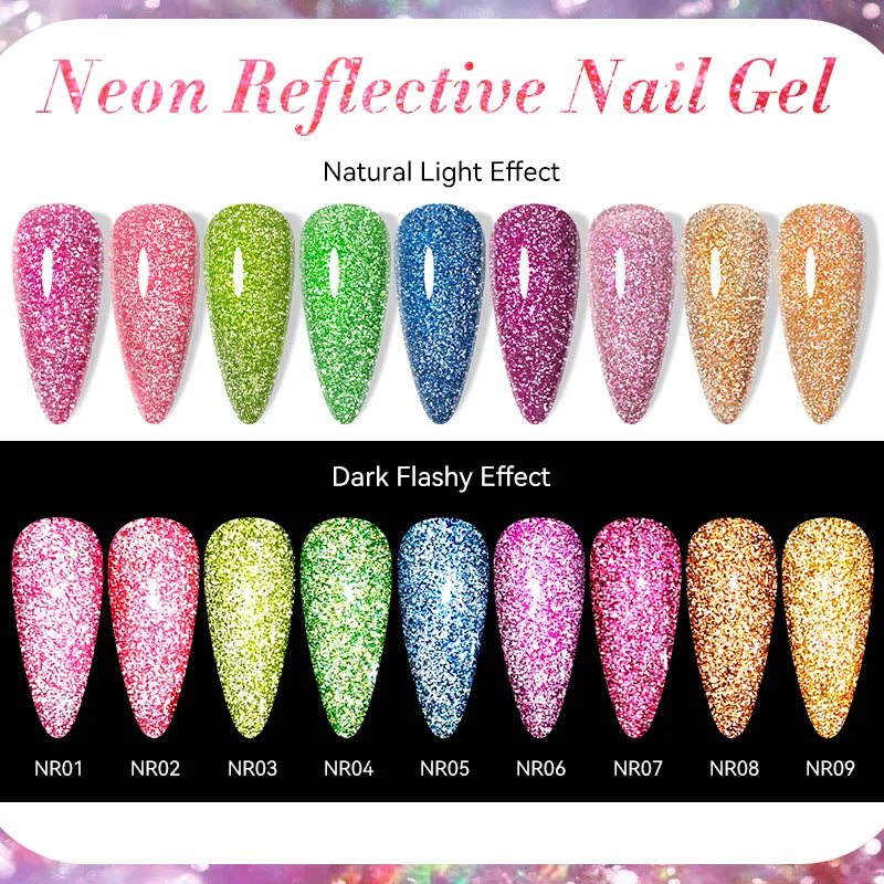 LILYCUTE 7ml Neon Reflective Nail Gel Polish Dark Flash Glitter Effect Fluorescent Gel Soak Off UV Gel Summer Nail Art Varnish