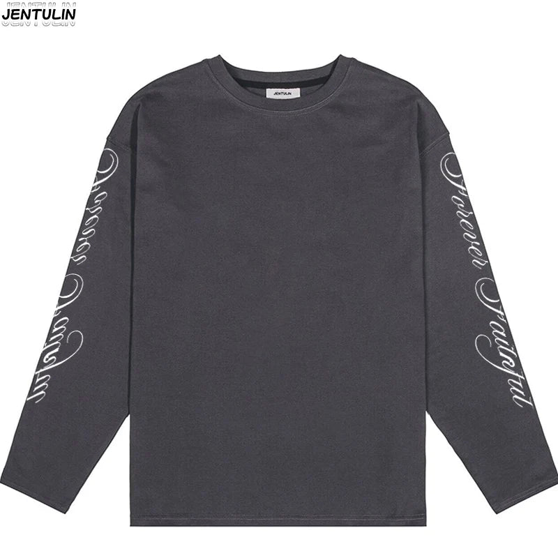 Men Clothing High Quality Letters Graphic Printing Casual Loose Long Sleeve T Shirts Y2K Trend Women Fashion Vintage Streetwear