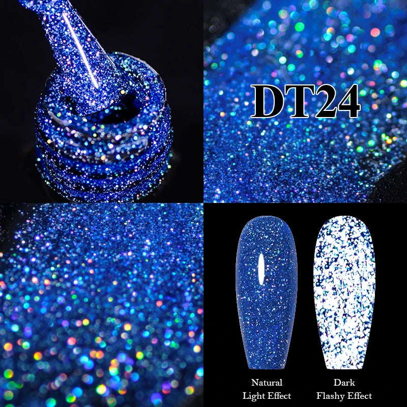 MEET ACROSS 7ml Reflective Glitter Gel Nail Polish Glitter Reflective Effect Semi Permanent UV LED Nail Art Gel Varnish Manicure