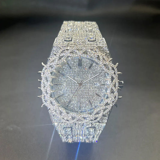 MISSFOX Hot Fashion Full Diamond Watches Men Brand Hip Hop lced Qut Bling Jewelry Flower Quartz Wristwatch For Man Dropshipping