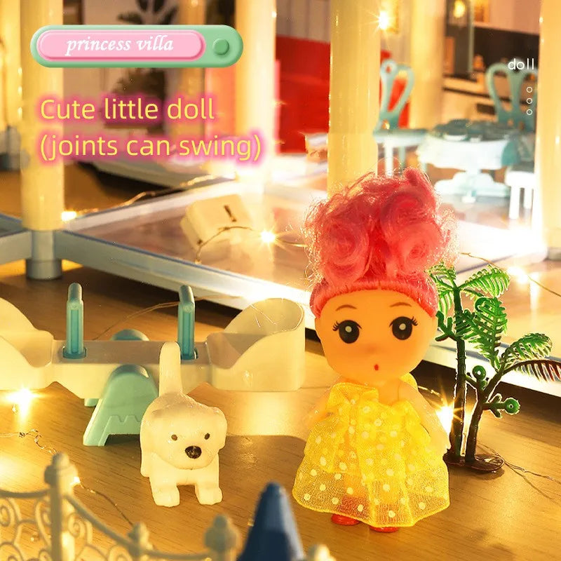 Dream Princess Castle Villa DIY 3D Assembled Doll House Set Toys With LED Ligh Furniture Puzzle Toys for Girls Birthday Gifts