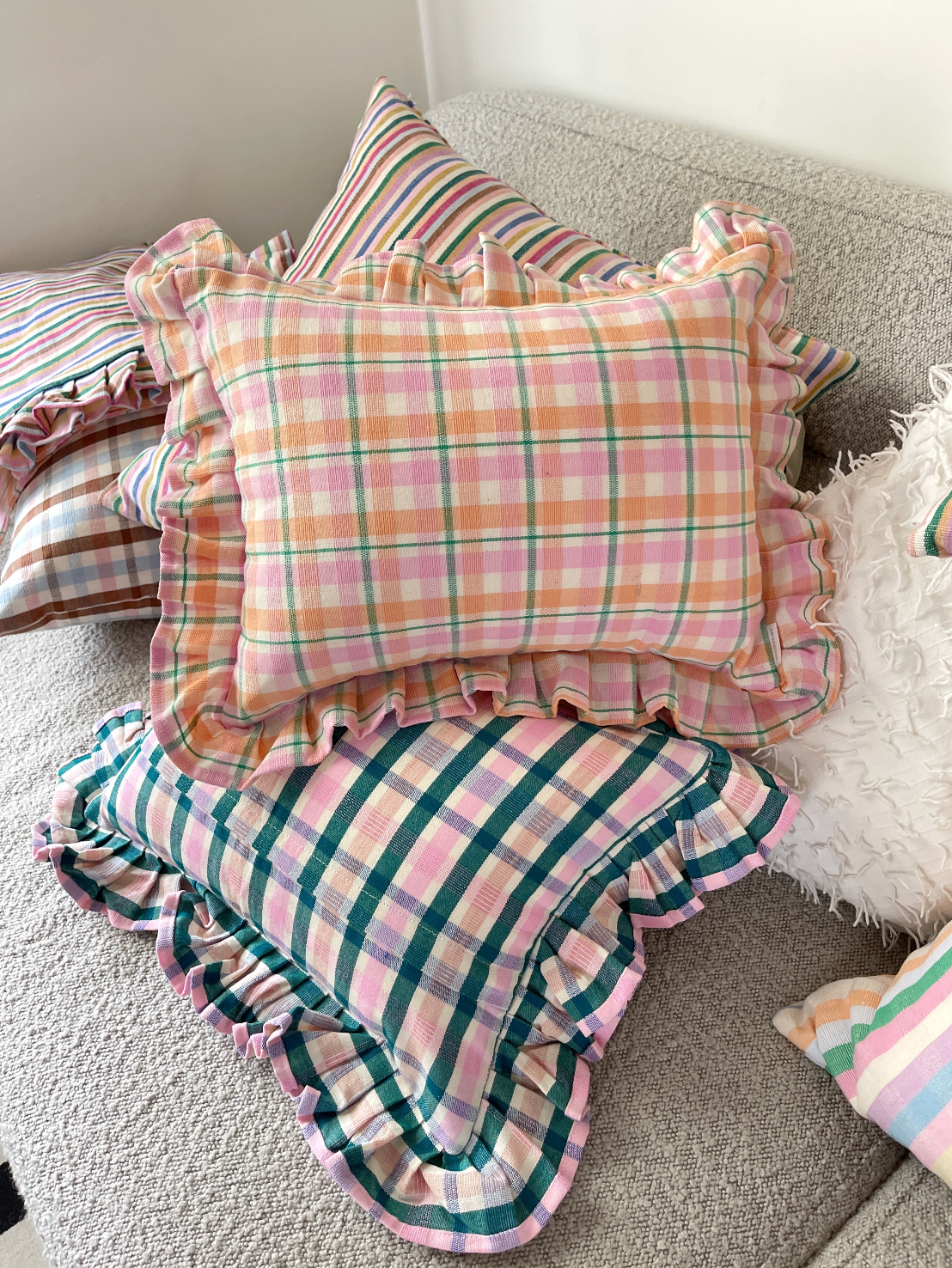 Marguerite Peach Plaid Pillow