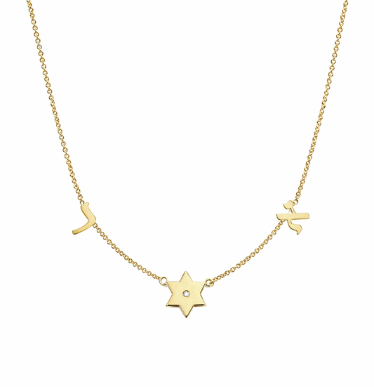 Taly Initials and Star of David Diamond Necklace