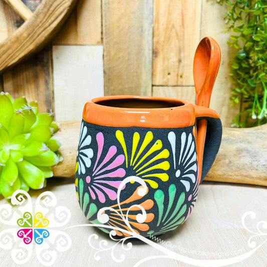 Orange With Multicolor Clay Mug with Spoon - Taza Espiga con Cuchara