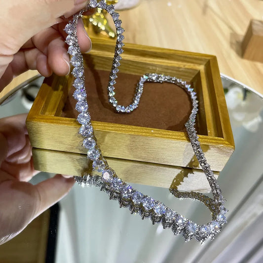 Luxury Designer 7MM Iced Out Tennis Necklace for Women Simulated Diamond 14K White Gold filled Jewelry Wedding Bride Choker