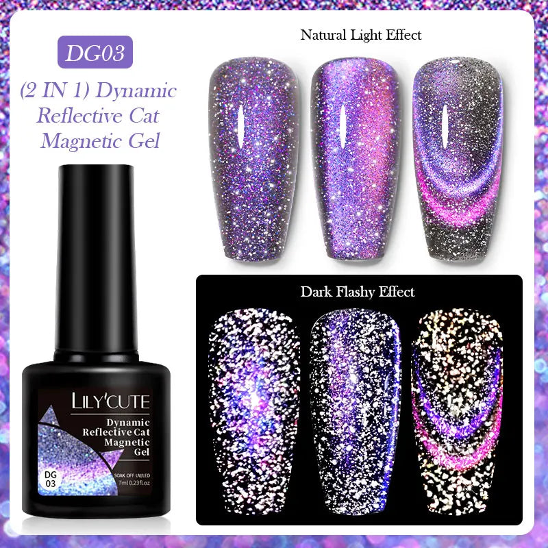 LILYCUTE 7ml Reflective Glitter Cat Magnetic Gel Nail Polish Semi permanent Soak Off UV LED Varnish Nail Supplies