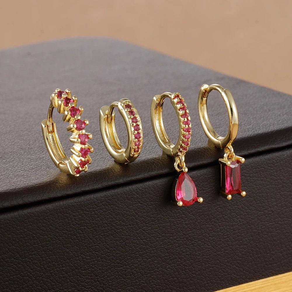 4pcs Stainless Steel Zircon Water Drop Earrings Set