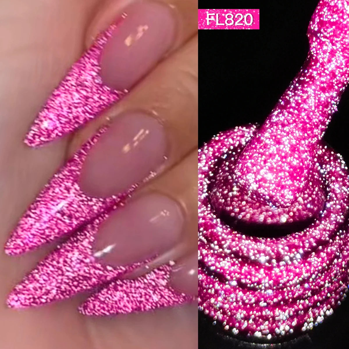 FOUR LILY 10m Pink Fluorescent Reflective Gel Nail Polish Glitter Neon Semi Permanent UV LED Gel Nail Art Varnish Manicure