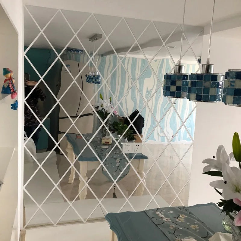 3D Diamond Splicing Acrylic Mirror Wall Sticker Removable Decorative Mosaic Glass Background for Home Decoration