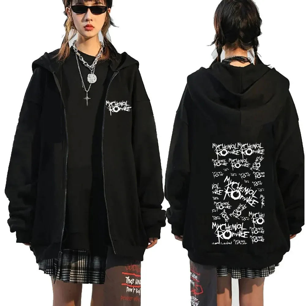 My Romantic Band (MCR) Reaper Zipper Hoodie Black Parade Punk Emotion Rock Zipper Hoodie Men's Fashion Retro Hip Hop Hoodie