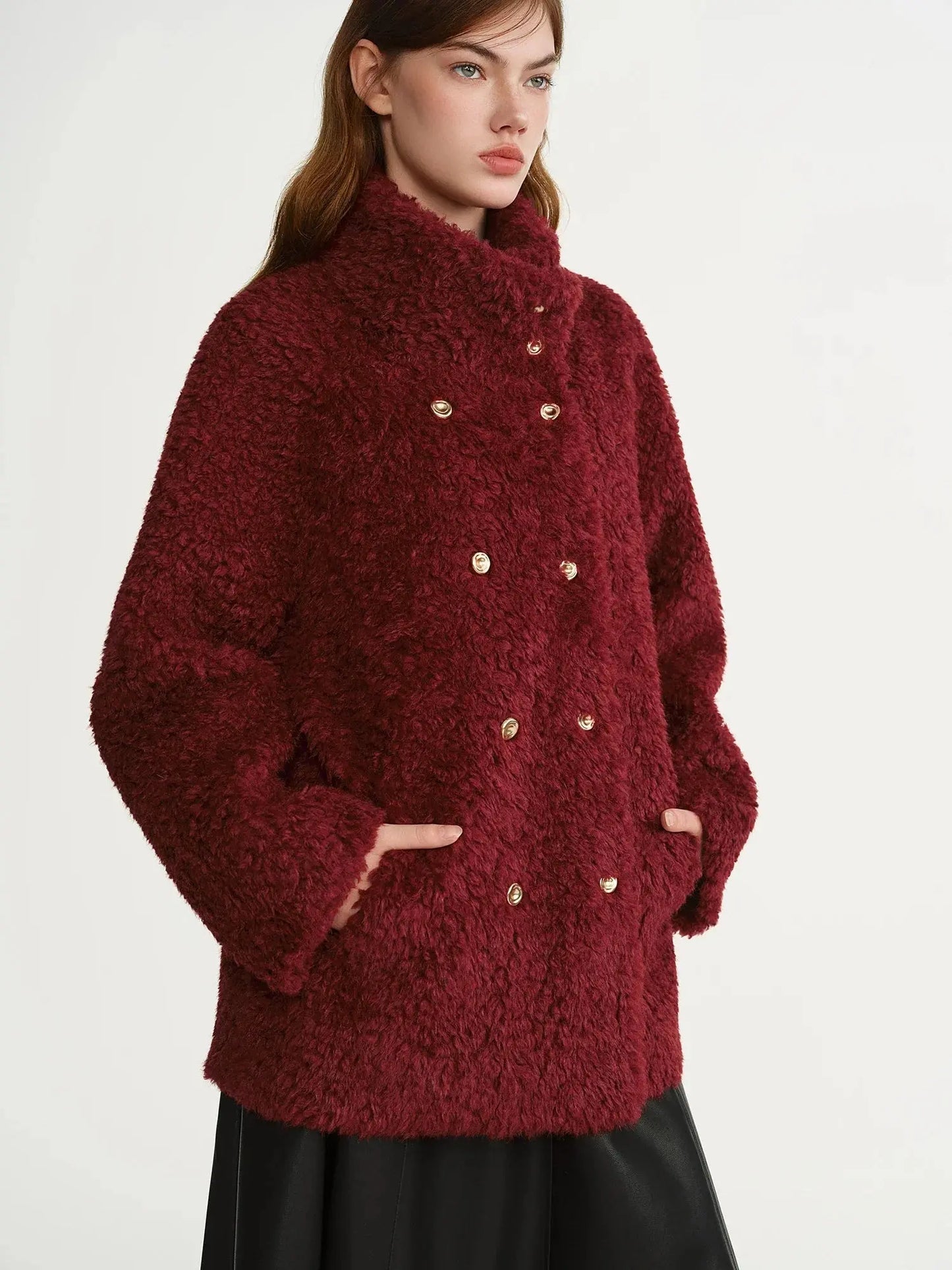 Plus Size Burgundy Faux Fur Coat