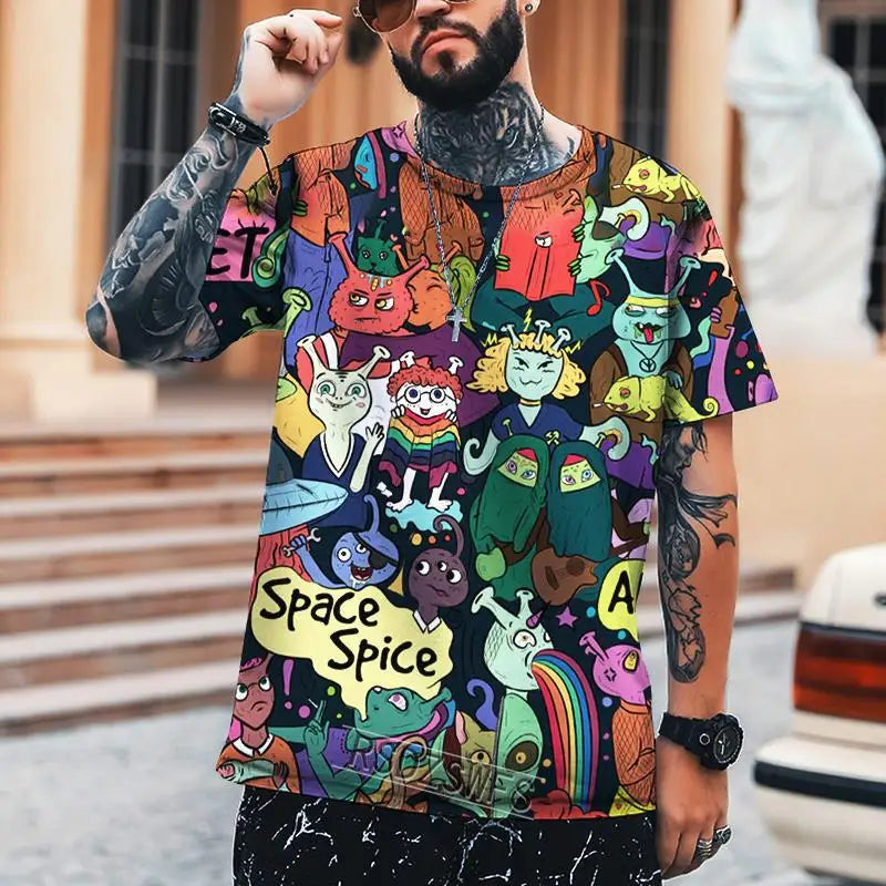 New Fun Graffiti Street T-shirt 3D Printed Men's Hip Hop Summer Cool Tee shirt Casual Youth Popular Personality Short Sleeve Top