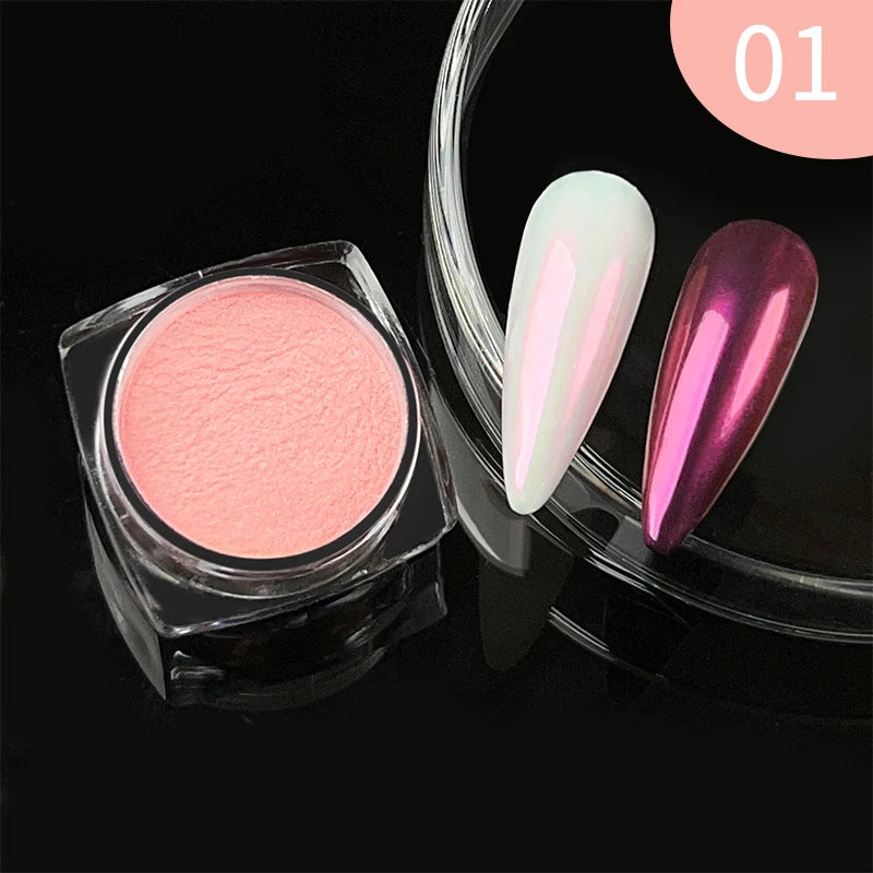 1Box Moonlight Nail Powder Silver Fine Glitter Metallic Effect Pigment UV Gel Polish Dust Aurora Nail Decorations
