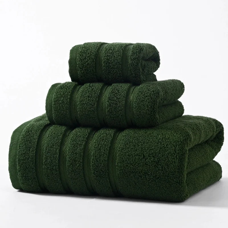 High Quality 100%Cotton Towel Set Bundle,Solid Dark Green Hand+Face+Bath Towel,Soft Absorbent Washcloth For Hotel Home Gift 3pcs