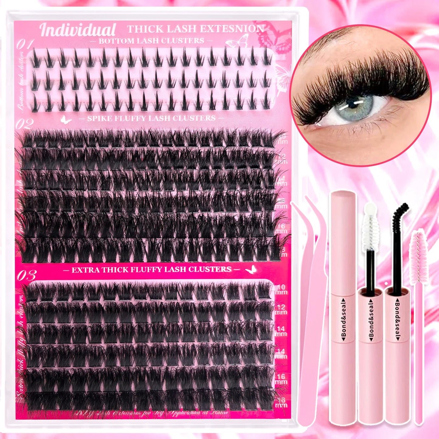 Show-Stopping Top & Bottom Lash Kit – 250/740 Cluster Bombshell Fluffy Volume, Mix-&-Match Lengths & Styles! Killer for Any Look