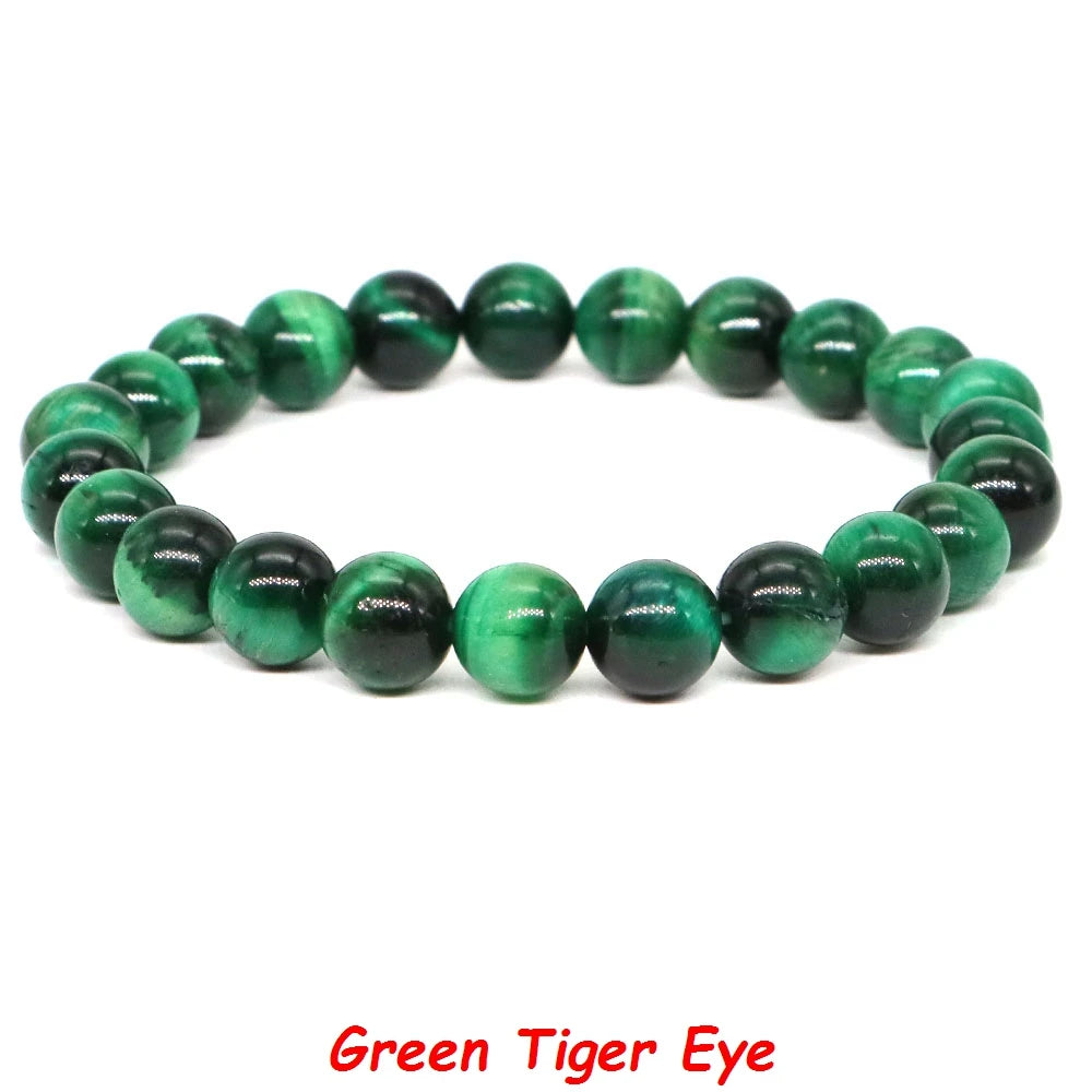 Natural Stone Bracelet Healing Crystal Amethyst Quartz Agate Round Loose Bead Elastic Stretch Bangle For Women Men Jewelry Gifts