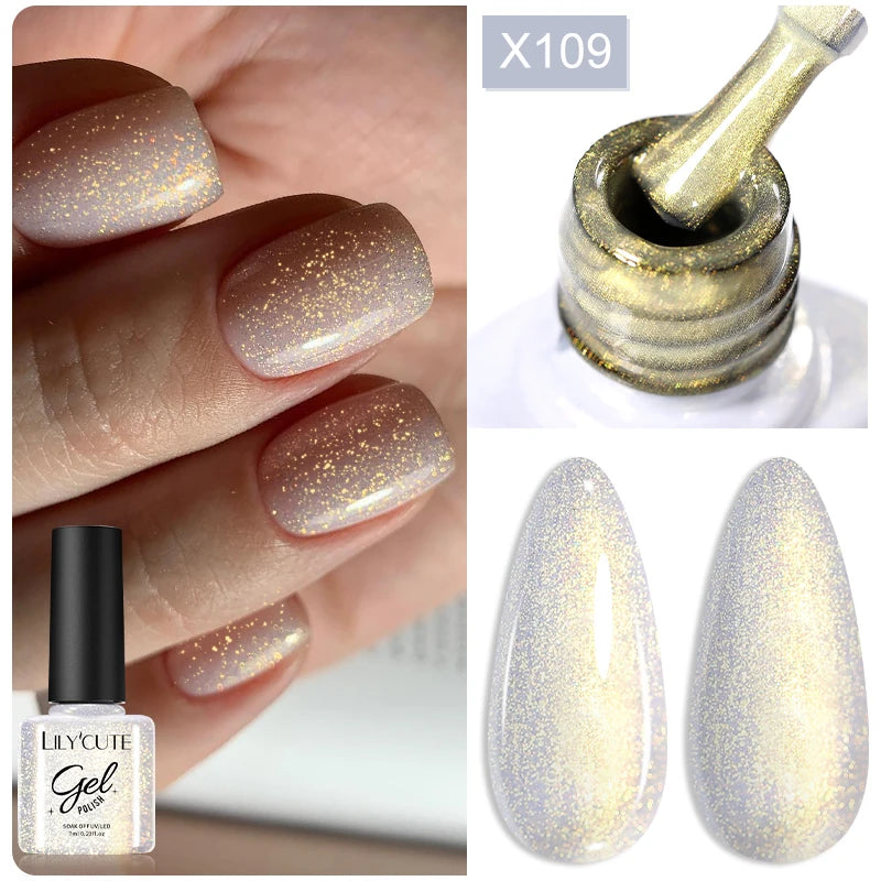LILYCUTE 7ml Neon Reflective Nail Gel Polish Dark Flash Glitter Effect Fluorescent Gel Soak Off UV Gel Summer Nail Art Varnish