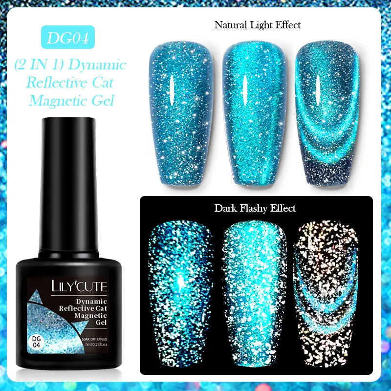 LILYCUTE 7ml Reflective Glitter Cat Magnetic Gel Nail Polish Semi permanent Soak Off UV LED Varnish Nail Supplies