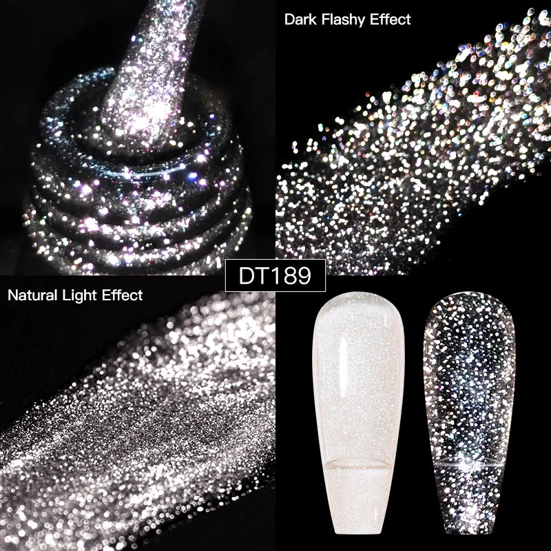 MEET ACROSS 7ml Reflective Glitter Gel Nail Polish Glitter Reflective Effect Semi Permanent UV LED Nail Art Gel Varnish Manicure
