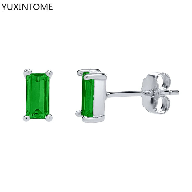 925 Sterling Silver Ear Needle Green Zircon Stud Earrings for Women Luxury Long Chain Geometric Gold Earrings Fashion Jewelry
