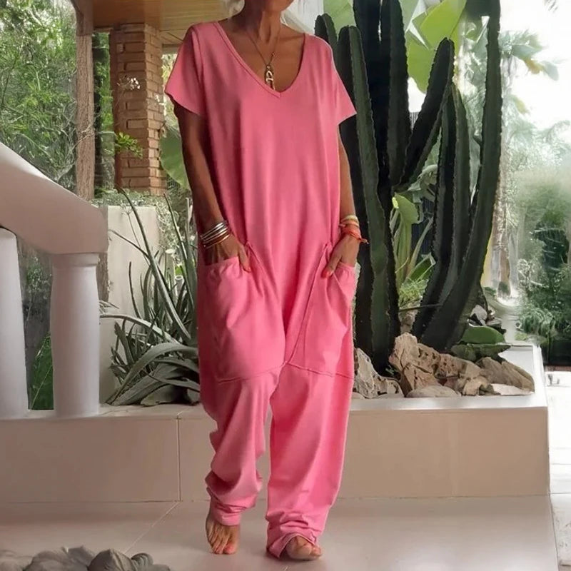 Women's Solid Color Casual Baggy Pocket Romper Women's Solid Color Casual Baggy Pocket Romper