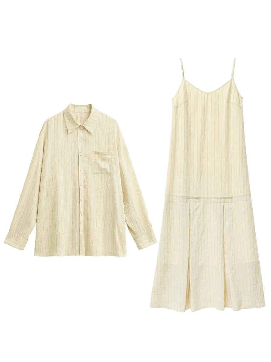 Women’s 2-Piece Striped Dress Set Casual Shirt & Camisole