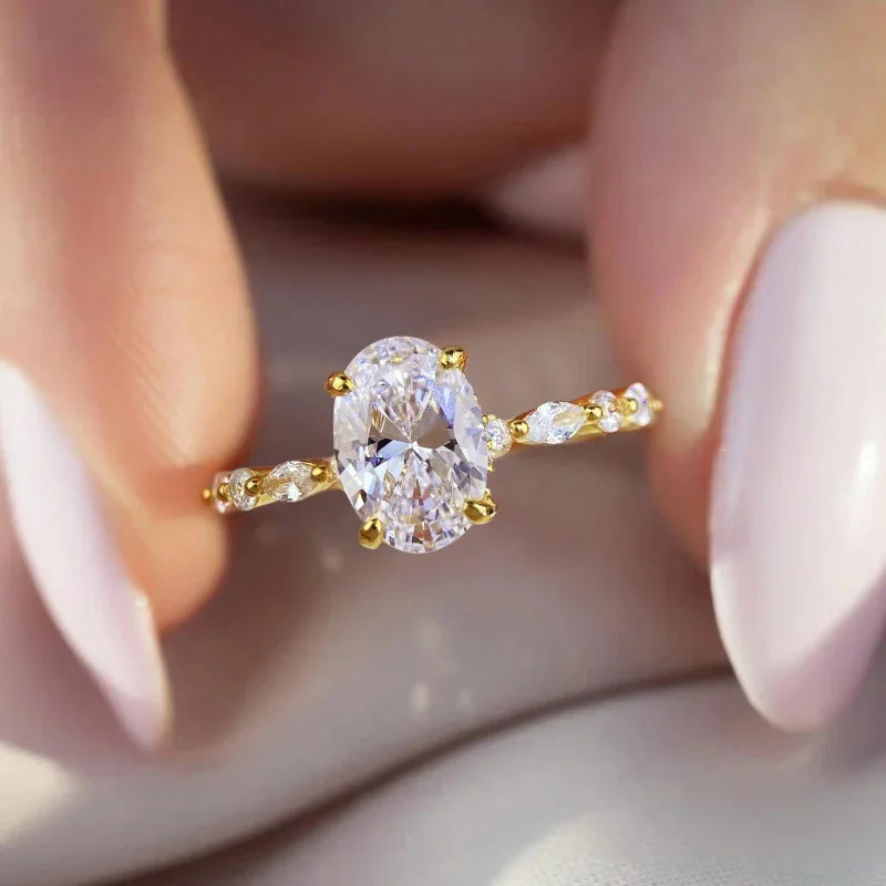 925 Sterling Silver Elliptical Horse Eye Fashionable Zircon Ring For Women Engagement Wedding Luxury High Quality Fine Jewelry