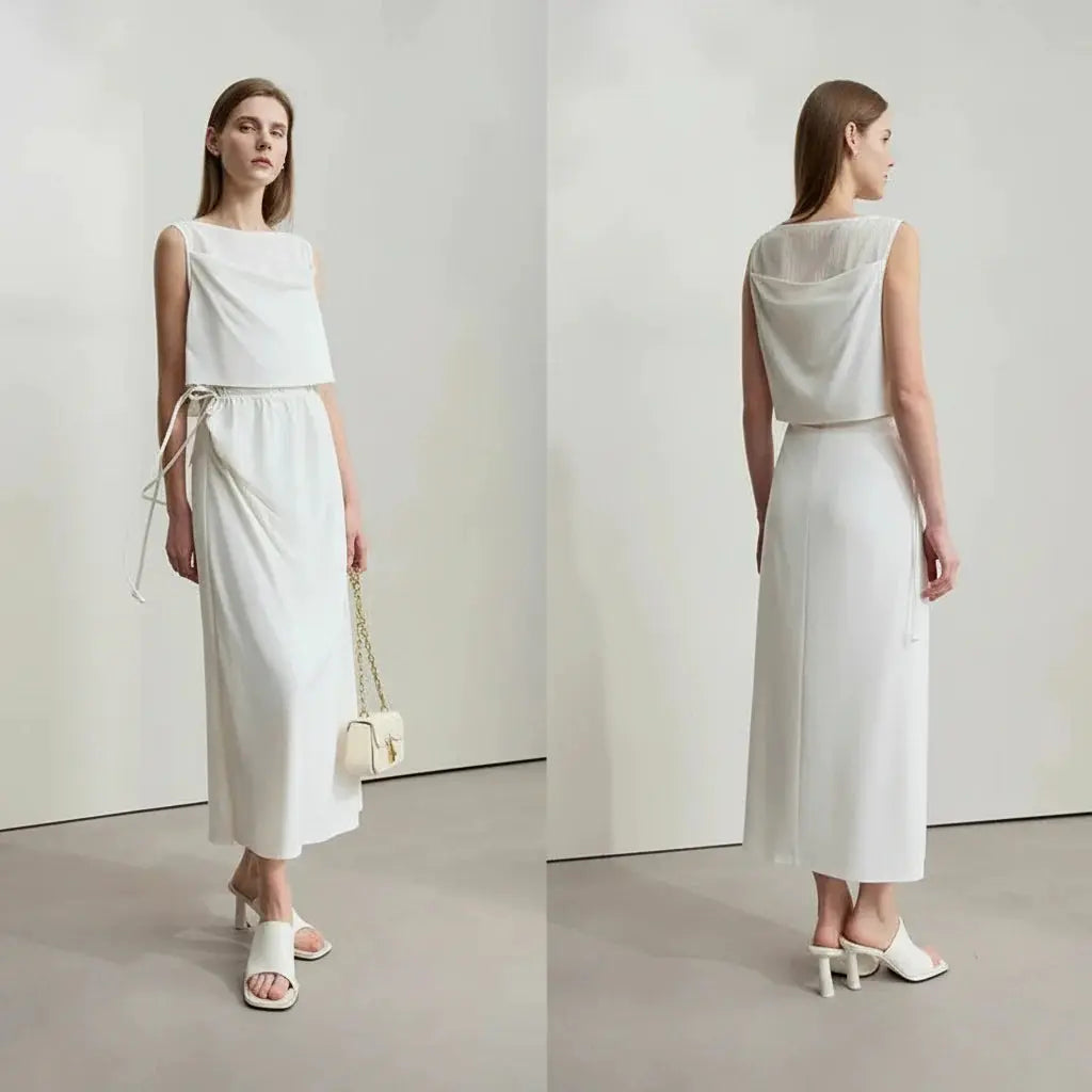 Minimalist Sleeveless Drawstring Knit Dress for Summer