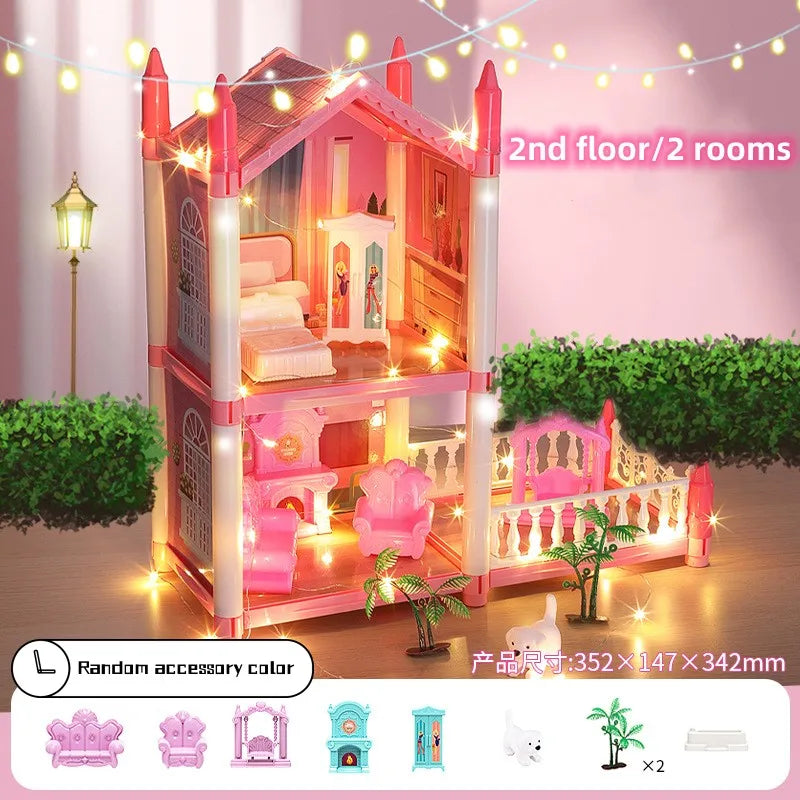 Dream Princess Castle Villa DIY 3D Assembled Doll House Set Toys With LED Ligh Furniture Puzzle Toys for Girls Birthday Gifts