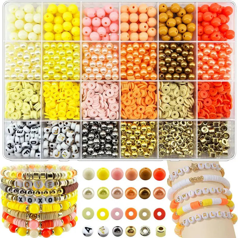 2220pcs Clay Beads Bracelet Making Kit 24 Colors Flat Preppy Beads Polymer Clay Beads for Friendship Bracelets Making Craft DIY