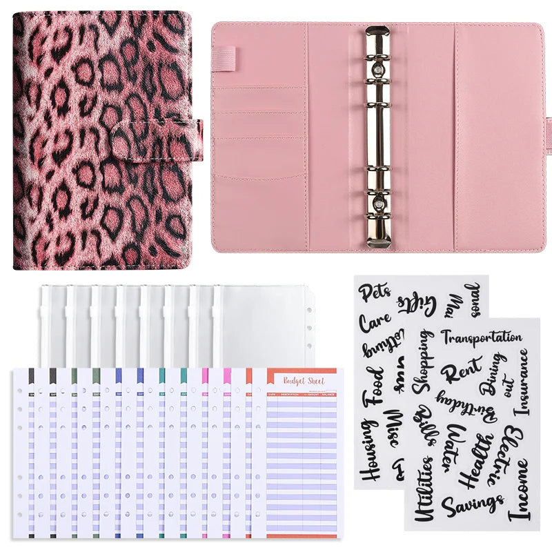 A6 Leopard Print Money Budget Planner Binder With Zipper Envelopes, Cash Envelopes For Budgeting, Money Organizerleopard print