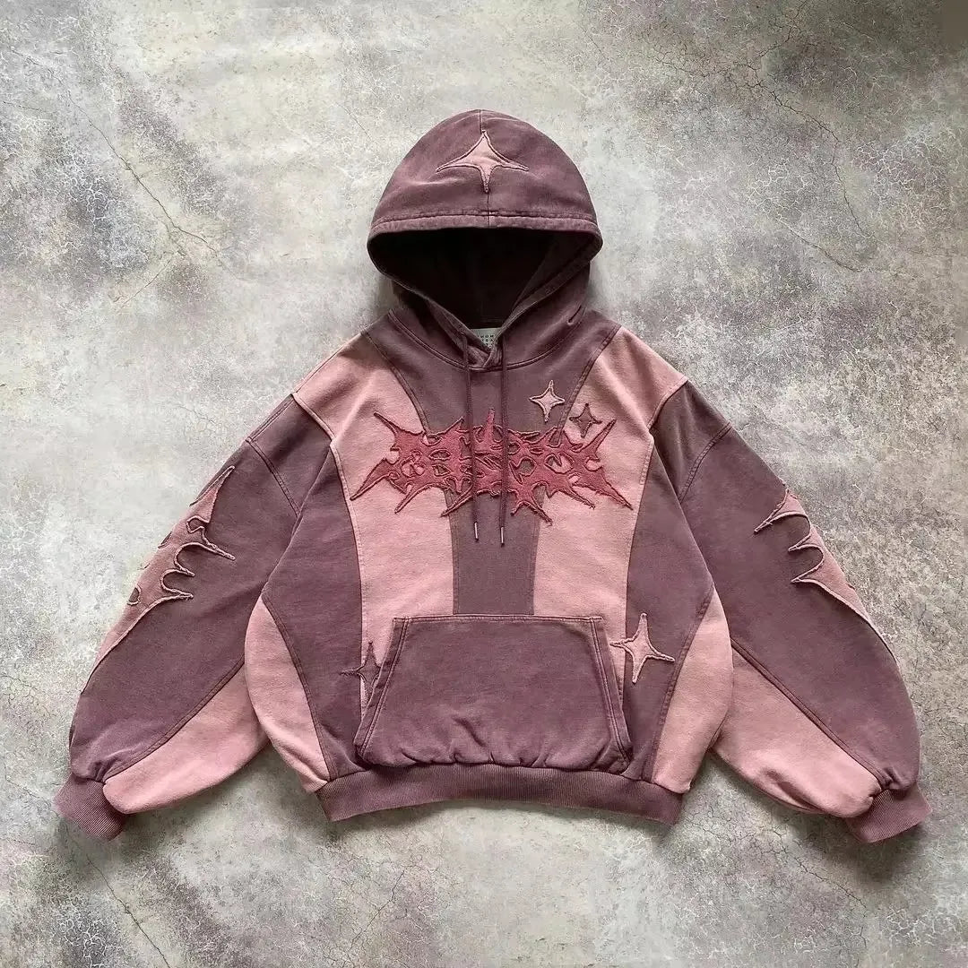 2024 High Street Trend Vintage Alphabet Embroidery Hoodie for Men Y2k Goth Harajuku Fashion Coat Couple Casual Loose Sweatshirt