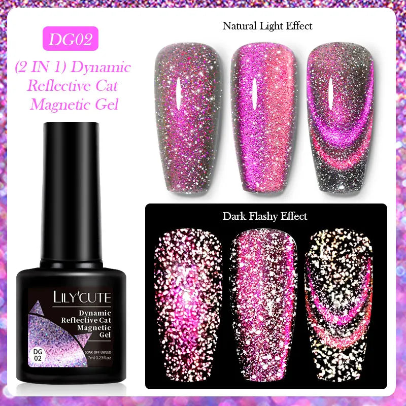LILYCUTE 7ml Reflective Glitter Cat Magnetic Gel Nail Polish Semi permanent Soak Off UV LED Varnish Nail Supplies