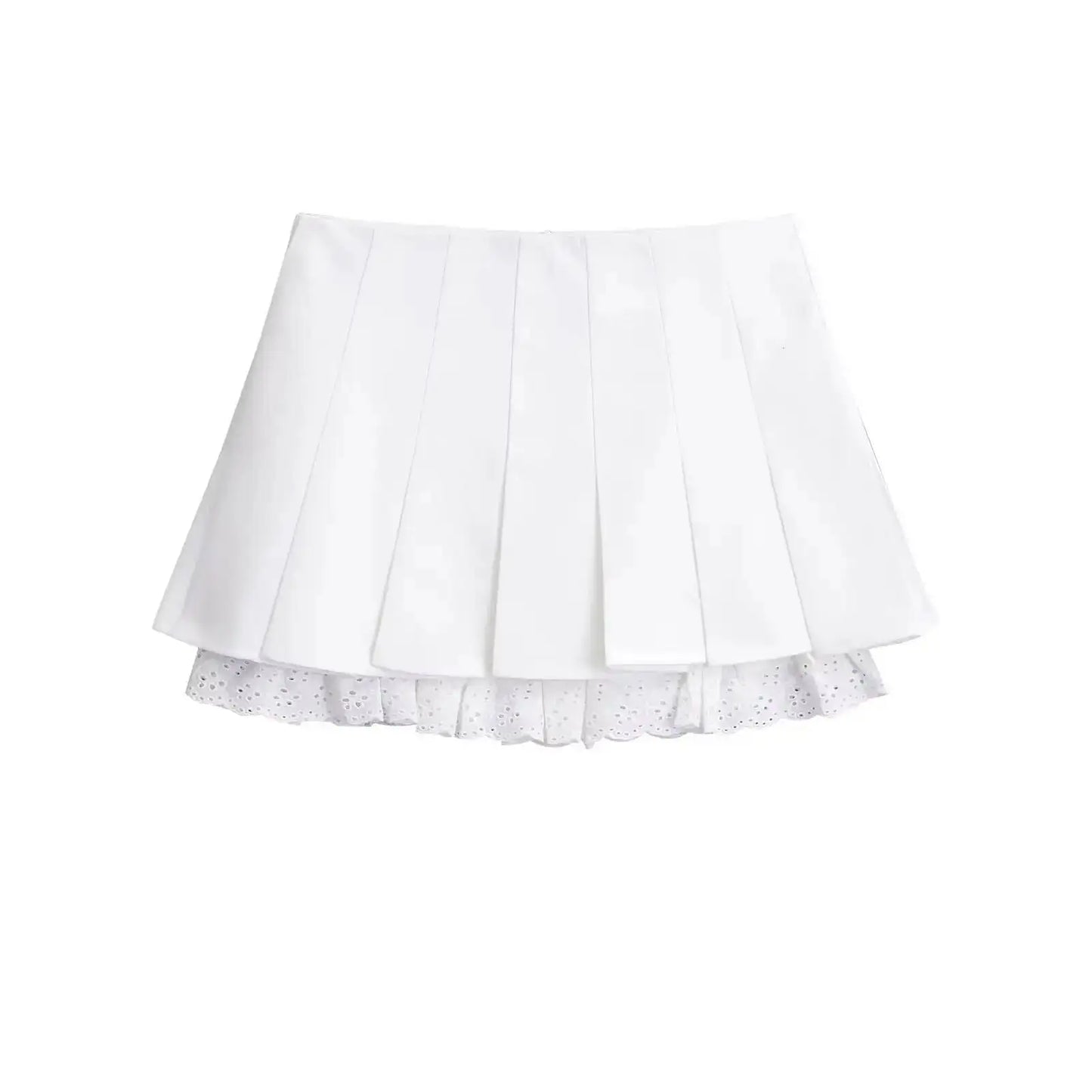 Summer New Leisure Lace Splicing Short Skirt Women Pure Desire Spicy Girl High Waist Hundred Fold A-line Half Length Skirt 7V01