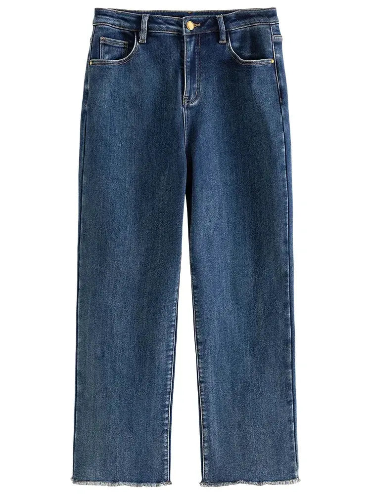 Warm Winter Fleece High-Waist Black Straight Jeans