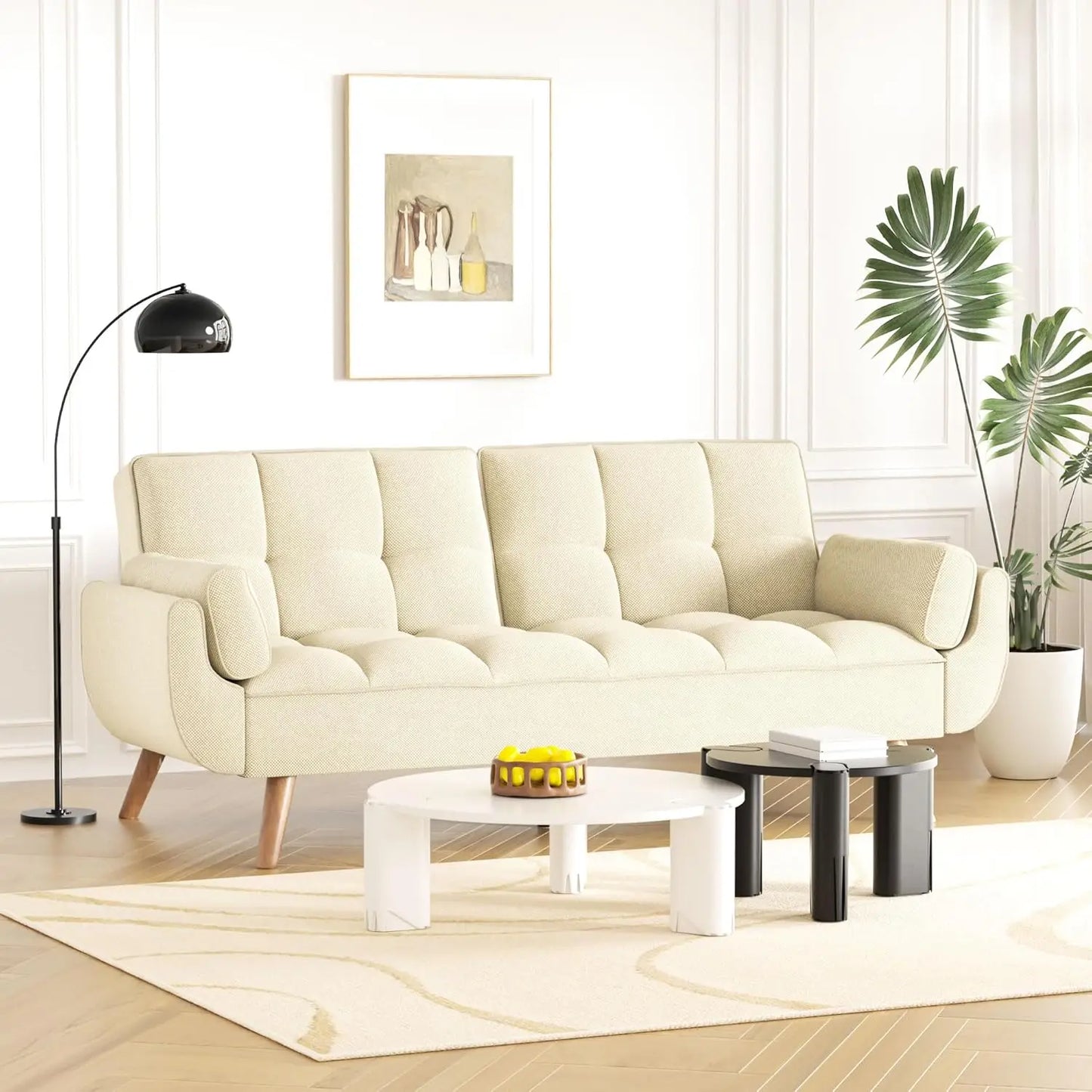 Futon Couch for Small Spaces & Apartment, 2-in-1Modern Comfy Loveseat Convertible Sofa Bed, 74.4-Inch Compact Design for Living
